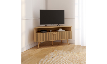 Meuble TV d'angle Faustine effet lattes L110cm