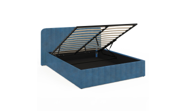 Lit coffre Valentina en velours bleu avec sommier et tête de lit 140x190cm