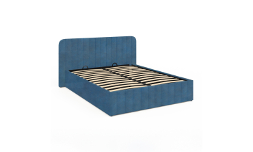 Lit coffre Valentina en velours bleu avec sommier et tête de lit 140x190cm