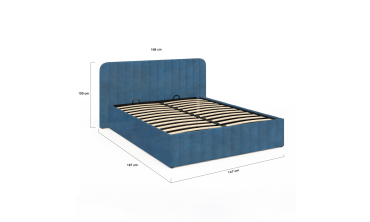 Lit coffre Valentina en velours bleu avec sommier et tête de lit 140x190cm