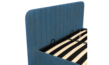 Lit coffre Valentina en velours bleu avec sommier et tête de lit 140x190cm