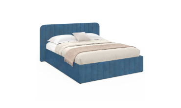 Lit coffre Valentina en velours bleu avec sommier et tête de lit 140x190cm