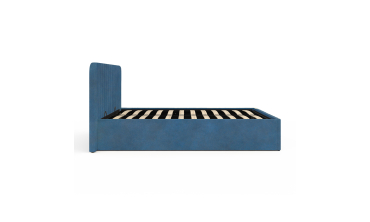 Lit coffre Valentina en velours bleu avec sommier et tête de lit 140x190cm