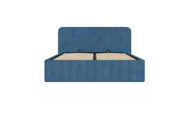 Lit coffre Valentina en velours bleu avec sommier et tête de lit 140x190cm