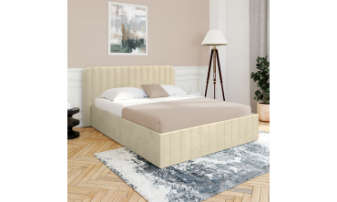 Lit coffre Valentina en velours beige avec sommier et tête de lit 140x190cm