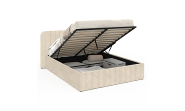 Lit coffre Valentina en velours beige avec sommier et tête de lit 140x190cm