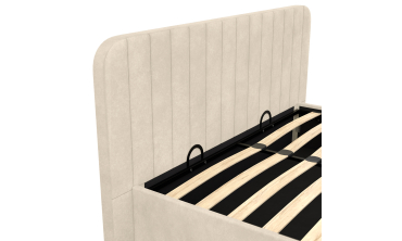 Lit coffre Valentina en velours beige avec sommier et tête de lit 140x190cm