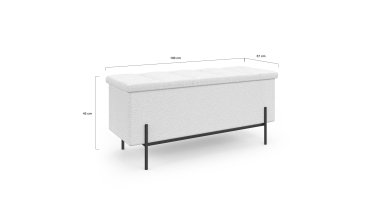 Banc coffre Loan en bouclette blanche et pieds noirs 100cm