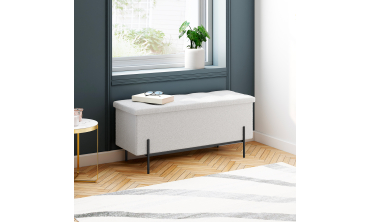 Banc coffre Loan en bouclette blanche et pieds noirs 100cm