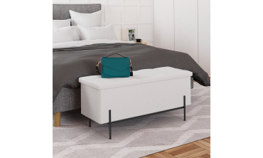 Banc coffre Loan en bouclette blanche et pieds noirs 100cm
