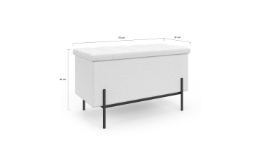 Banc coffre Loan en bouclette blanche et pieds noirs 76cm