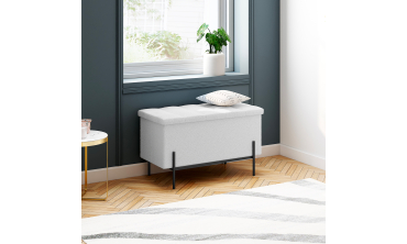 Banc coffre Loan en bouclette blanche et pieds noirs 76cm