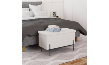 Banc coffre Loan en bouclette blanche et pieds noirs 76cm