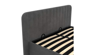 Lit coffre Valentina en velours gris avec sommier et tête de lit 160x200cm