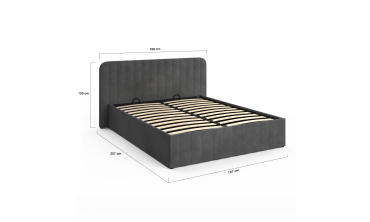 Lit coffre Valentina en velours gris avec sommier et tête de lit 160x200cm