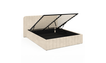 Lit coffre Valentina en velours beige avec sommier et tête de lit 160x200cm