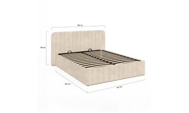 Lit coffre Valentina en velours beige avec sommier et tête de lit 160x200cm
