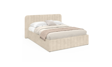 Lit coffre Valentina en velours beige avec sommier et tête de lit 160x200cm