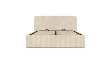Lit coffre Valentina en velours beige avec sommier et tête de lit 160x200cm
