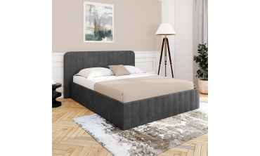 Lit coffre Valentina en velours gris avec sommier et tête de lit 140x190cm