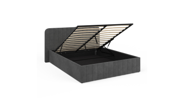 Lit coffre Valentina en velours gris avec sommier et tête de lit 140x190cm