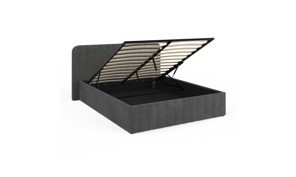 Lit coffre Valentina en velours gris avec sommier et tête de lit 140x190cm