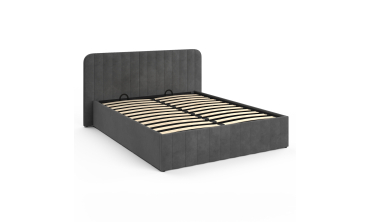 Lit coffre Valentina en velours gris avec sommier et tête de lit 140x190cm