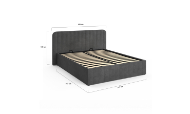 Lit coffre Valentina en velours gris avec sommier et tête de lit 140x190cm