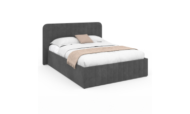 Lit coffre Valentina en velours gris avec sommier et tête de lit 140x190cm