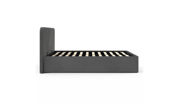 Lit coffre Valentina en velours gris avec sommier et tête de lit 140x190cm