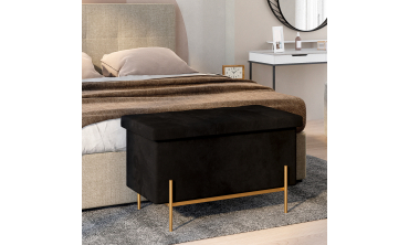 Banc coffre avec pieds dorés Loan en velours noir 76cm