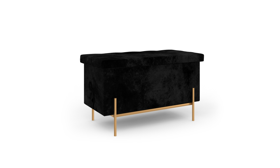 Banc coffre avec pieds dorés Loan en velours noir 76cm Banc coffre avec pieds dorés Loan en velours noir 76cm