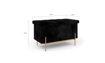 Banc coffre avec pieds dorés Loan en velours noir 76cm