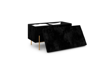 Banc coffre avec pieds dorés Loan en velours noir 76cm