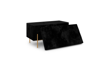 Banc coffre avec pieds dorés Loan en velours noir 76cm