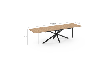 Table à manger extensible Spider plateau fin bois et noir 200-300cm