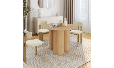 Table à manger ronde Olympia bois pieds pylône Ø110cm
