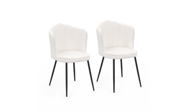 Chaises Arielle en bouclette crème et pieds noirs - lot de 2