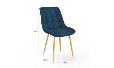 Chaises Melinda en velours mix de couleurs (bleu, gris clair, gris foncé et jaune) et pieds dorés - lot de 4