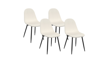 Chaises Sofia en bouclette blanche et pieds métal noirs - lot de 4