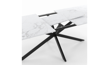 Table à manger extensible Spider effet marbre blanc et noir 200-240cm