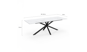 Table à manger extensible Spider effet marbre blanc et noir 200-240cm