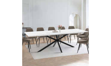 Table à manger extensible Spider effet marbre blanc et noir 200-240cm