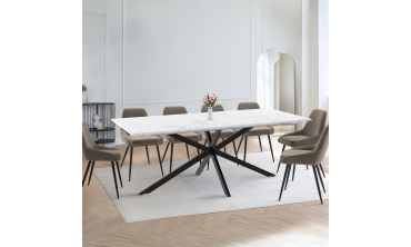 Table à manger extensible Spider effet marbre blanc et noir 200-240cm