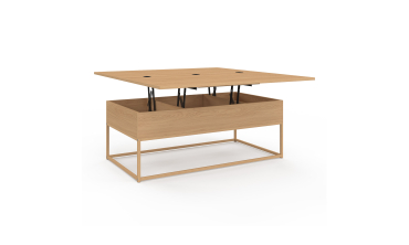 Table basse Memphis avec plateau relevable dépliant et pieds imitation bois