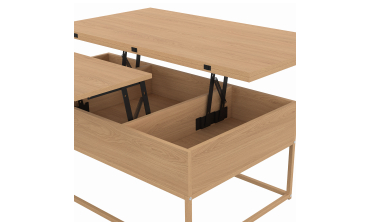 Table basse Memphis avec plateau relevable dépliant et pieds imitation bois