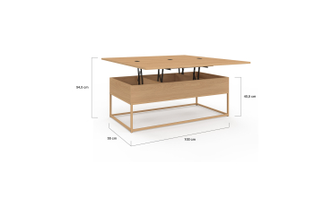 Table basse Memphis avec plateau relevable dépliant et pieds imitation bois