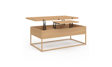 Table basse Memphis avec plateau relevable dépliant et pieds imitation bois