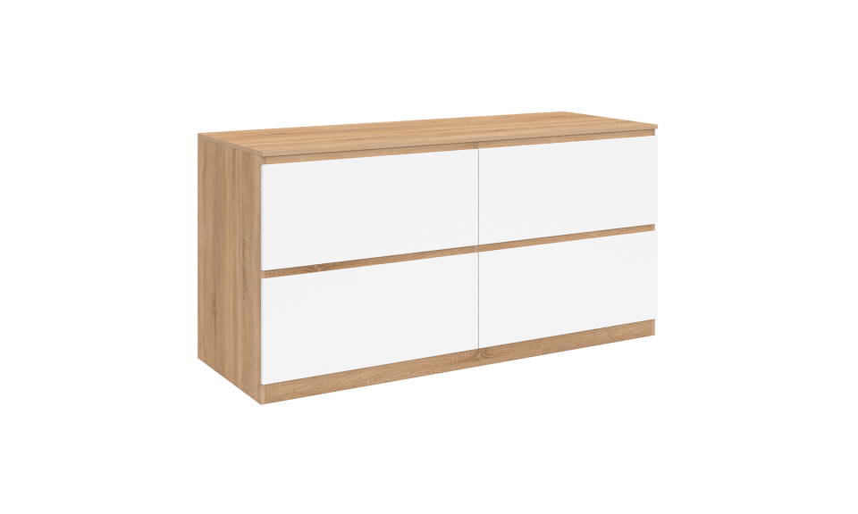 Meuble sous vasque suspendu Tom 4 tiroirs blanc et effet hêtre L120cm Meuble sous vasque suspendu Tom 4 tiroirs blanc et effet hêtre L120cm