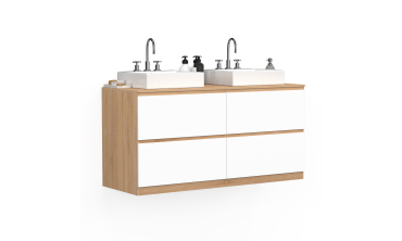 Meuble sous vasque suspendu Tom 4 tiroirs blanc et effet hêtre L120cm